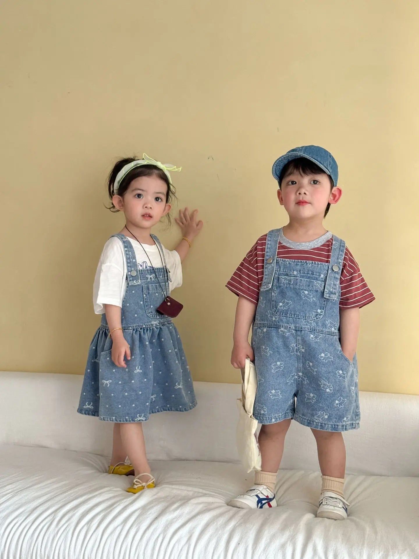 2026 Summer New Children Denim Overalls Boys Strap Jeans Girls Jeans Sling Dress Cute Kids Brother Sister Outfits Baby Clothes