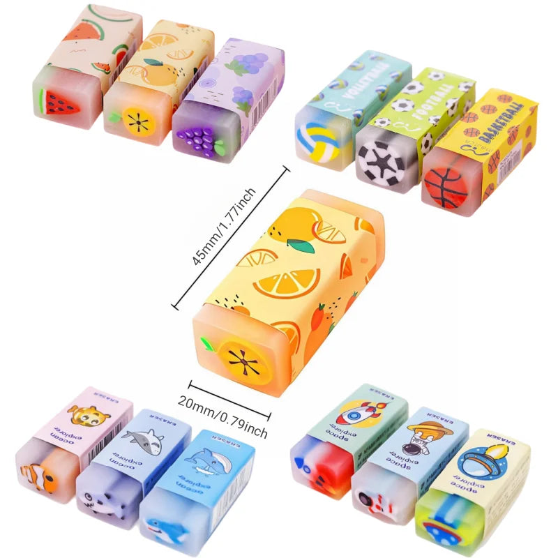 Cute Fruit Eraser, Jelly Pencil Eraser for Kids, Animal Food Fun Pets Pencil Rubber Eraser with Sweet Smell