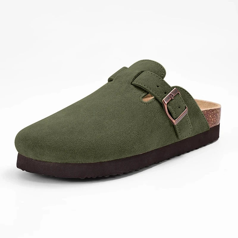 Comwarm Buckle Clogs For Women Men New Genuine Suede Clogs with Arch Support Soft Cork Footbed Mules Fashion Thick Beach Sandals