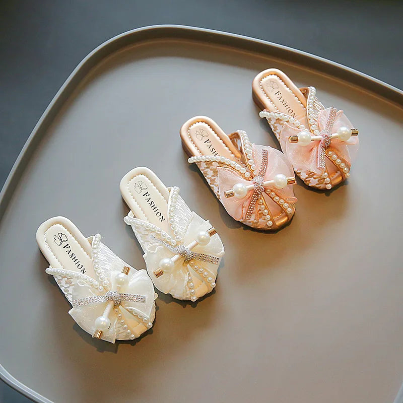 2025 New Girls Princess Sandals Summer Luxury Rhinestone Children Causal Shoes Chic Lace Kids Beach Sandals Open-toe Thick Soled