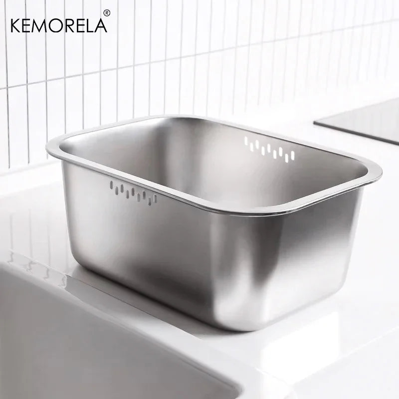 10L Portable Stainless Steel Washing-up Bowl Large Multipurpose Dish Tub Vegetable Washing Basin Kitchen Sink Organizer