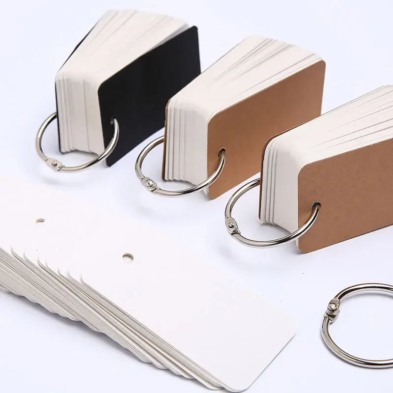 400-100Sheets Flash Cards Portable Index Cards with Ring Study Note Memo Pad Kraft Paper Notecards for Studying School Supplies