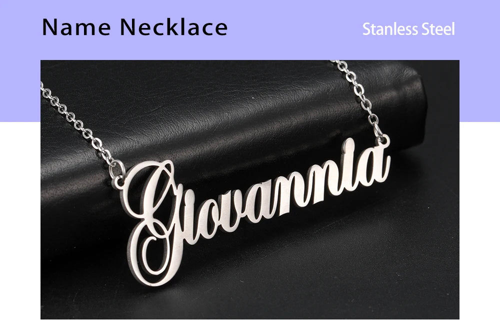 Custom Necklace Name Logo Personalized Pendant Nameplate Gift For Women Men Mother Couple Family Stainless Steel Chain Jewelry
