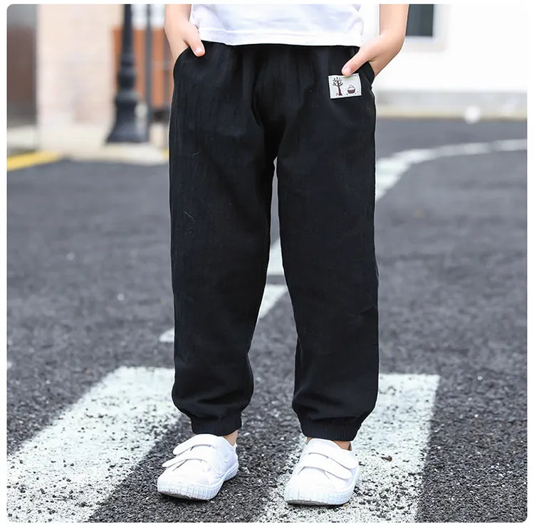 Children Trousers For Boys Girls Cotton Linen Elastic Waist Solid Color Summer Mosquito Pants Kids Clothing Long Pants 100-160cm