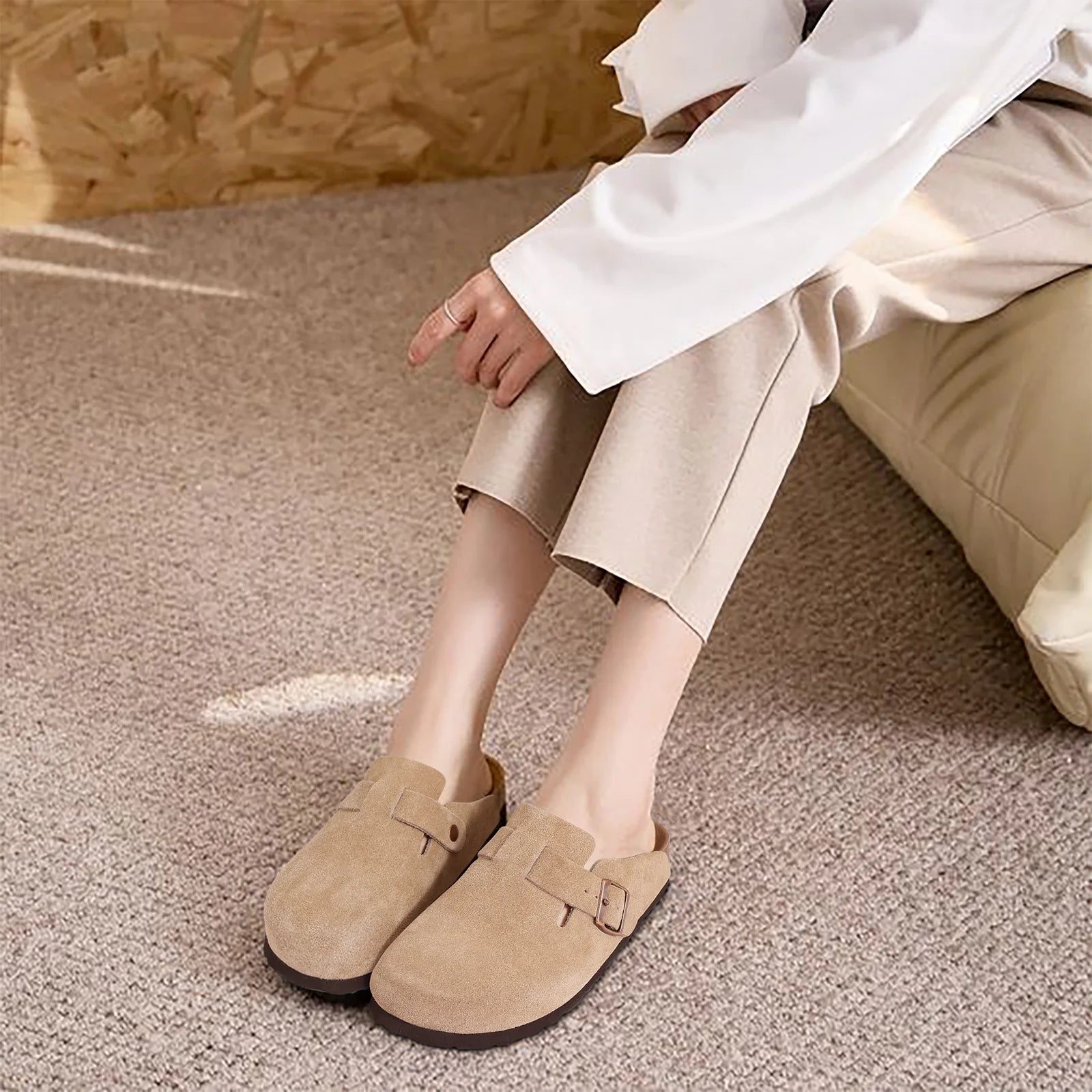 Kidmi Women's Genuine Suede Clogs Soft Footbed Leather Potato Shoes Comfort Slip On Clogs with Arch Support Fashion Home Slipper