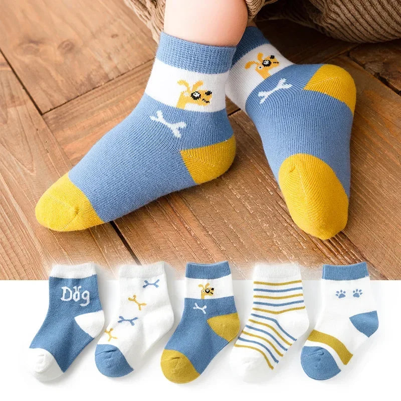 5 Pairs Kids Boys Socks Tennis Children Sport School Students Socks Spring Autumn Soft Cotton Toddler Mid Tube Girls Sports Sock