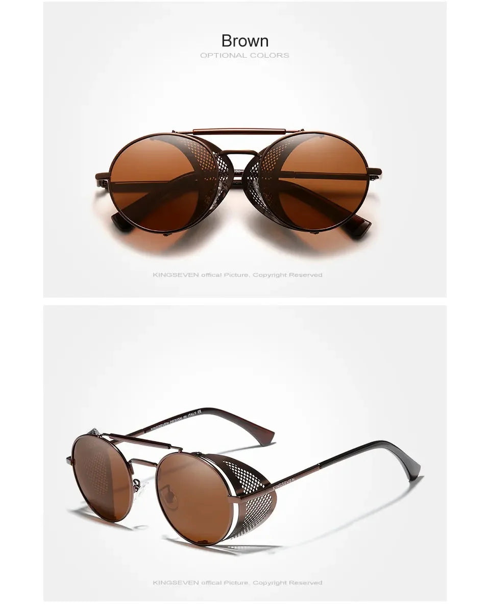KINGSEVEN Brand Classic Gothic Steampunk Sunglasses Polarized Men  Vintage Round Metal Frame Sun Glasses Eyewear