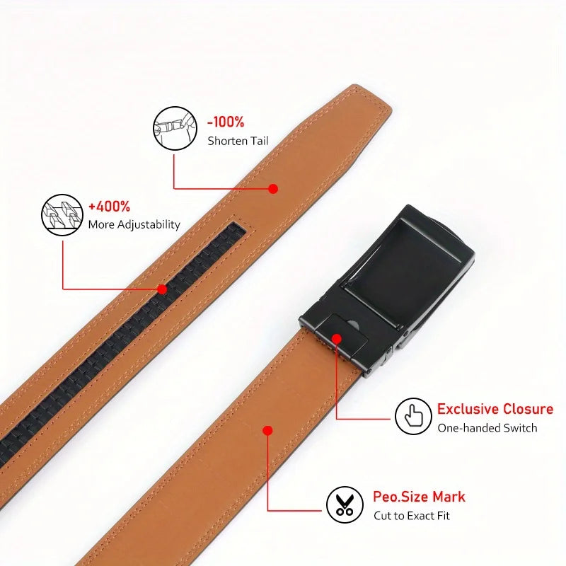 Original Genuine Leather Cowhide Belt for Men - Adjustable Automatic Buckle Versatile Casual Business Style Durable Alloy Buckle