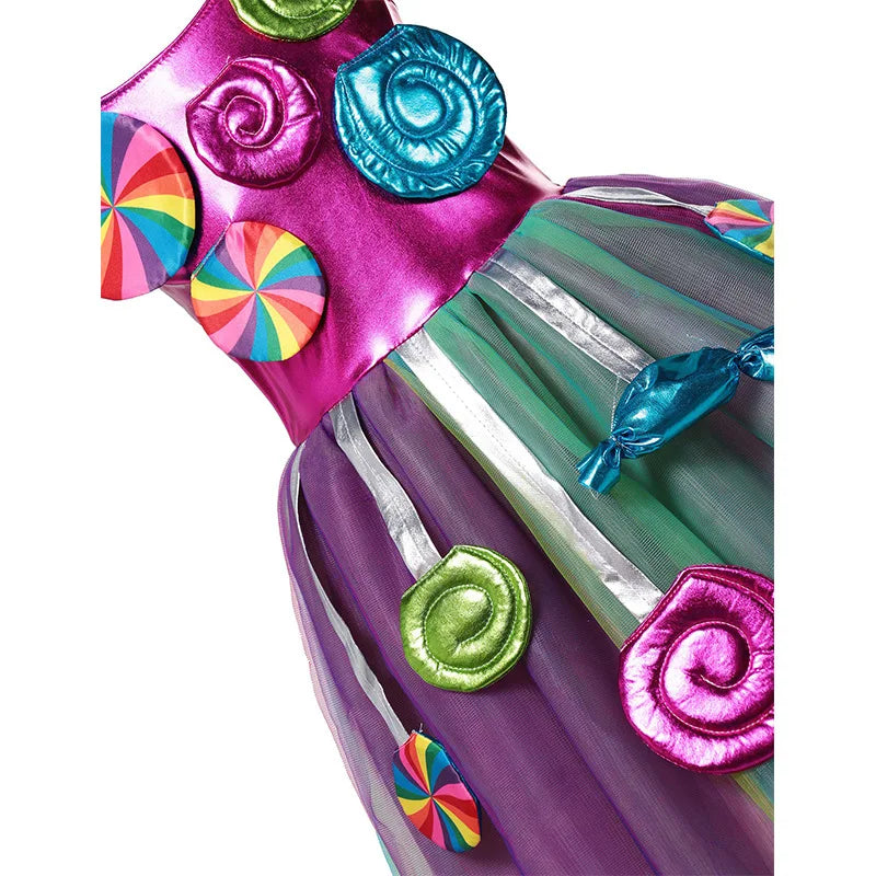 Girls Rainbow Lollipop Costume Princess Dress Purim Festival Candy Vestido Fancy Carnival Birthday Children Fantasy Wings Outfit