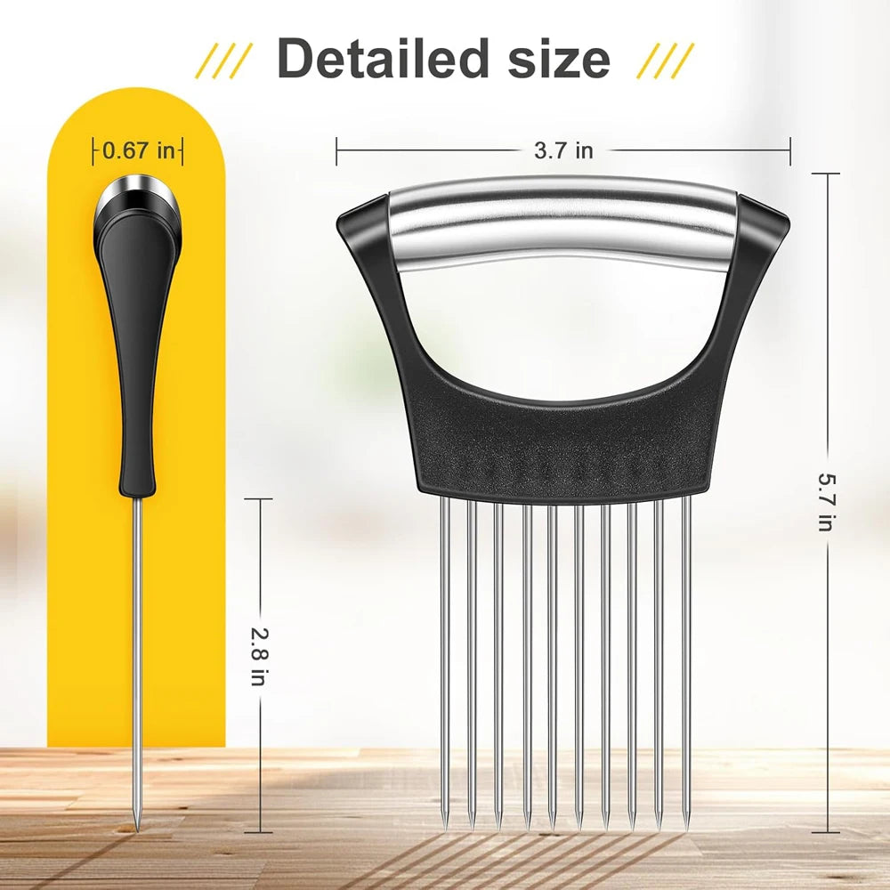 1pc Stainless Steel Onion Slicer Holder Tomato Slicer Holder Multipurpose Meat Tenderizers Kitchen Gadgets Assistant Slicer Tool