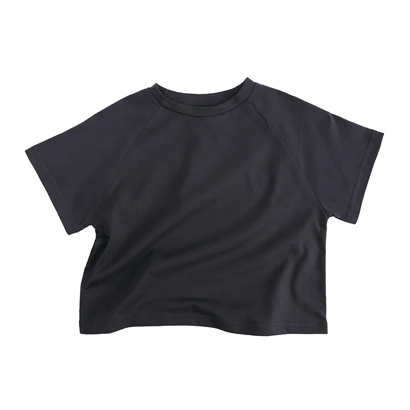 Summer T-shirt Simple Versatile Soft Tshirt Short Sleeve Tops Boys Children Cotton Tees Candy Color Loose Comfortable Clothes