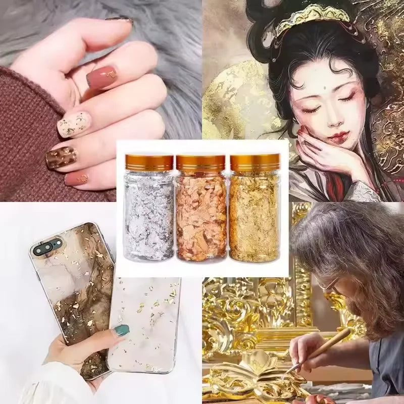 Metallic Foil Flakes Golden Silvery Foil Decorative Paper Resin Mold Fillings Resin Jewelry Making For Nail Art, Painting, Craf