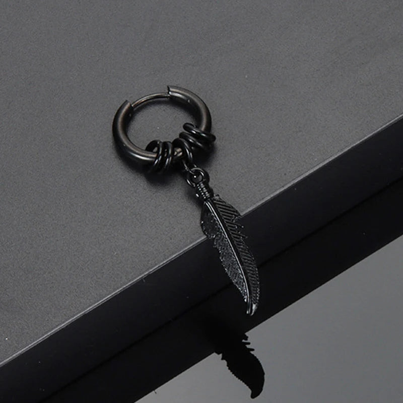 Black Punk Stainless Steel Women Men Hoop Earrings Small Trendy Round Cross Pendants Jewelry Accessories Earrings