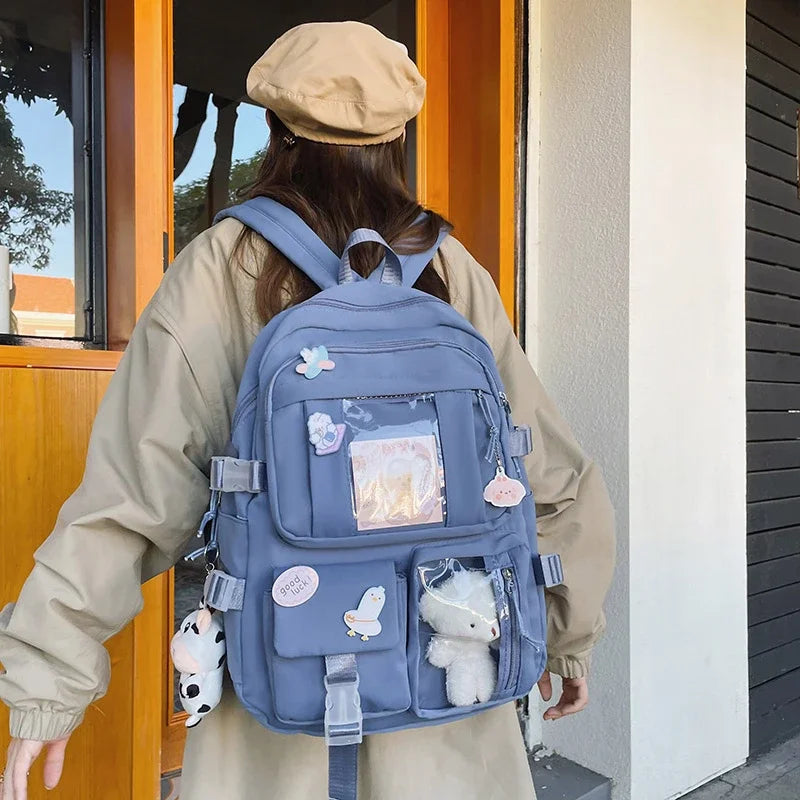 Popular Pink Purple Color Girls High School Student Backpack Bags Without any accessory version