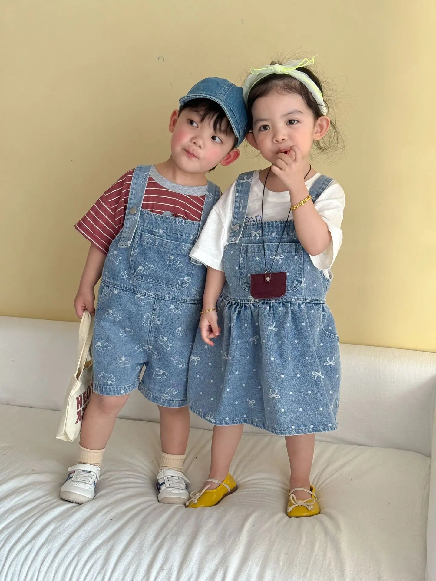 2026 Summer New Children Denim Overalls Boys Strap Jeans Girls Jeans Sling Dress Cute Kids Brother Sister Outfits Baby Clothes