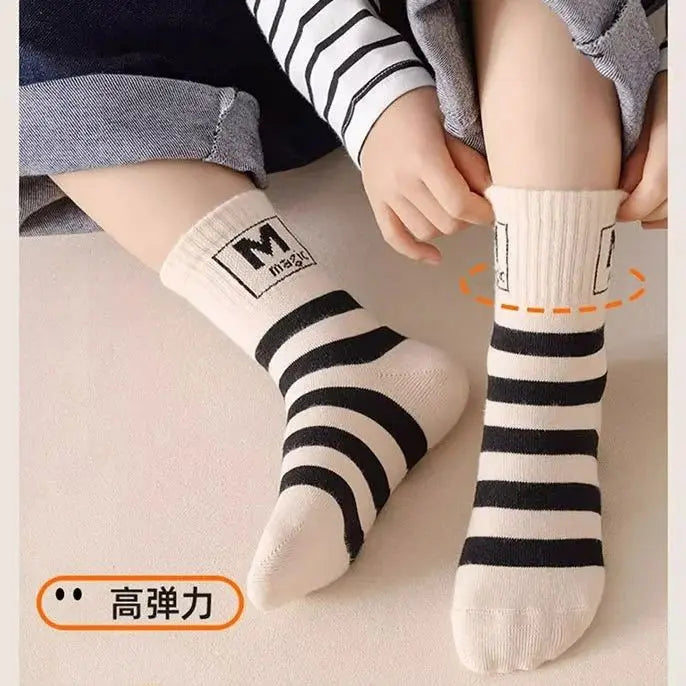 5 pairs Spring Socks Kids Cotton Socks Mid Calf Socks Striped Letter Pattern Children Sporty Socks Boys Socks