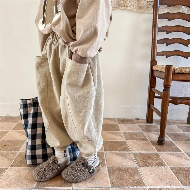 2026 Autumn New Girls Cotton Harem Pants Solid Children Loose Trousers Fashion Boys Casual Pants Loose Kids Clothes