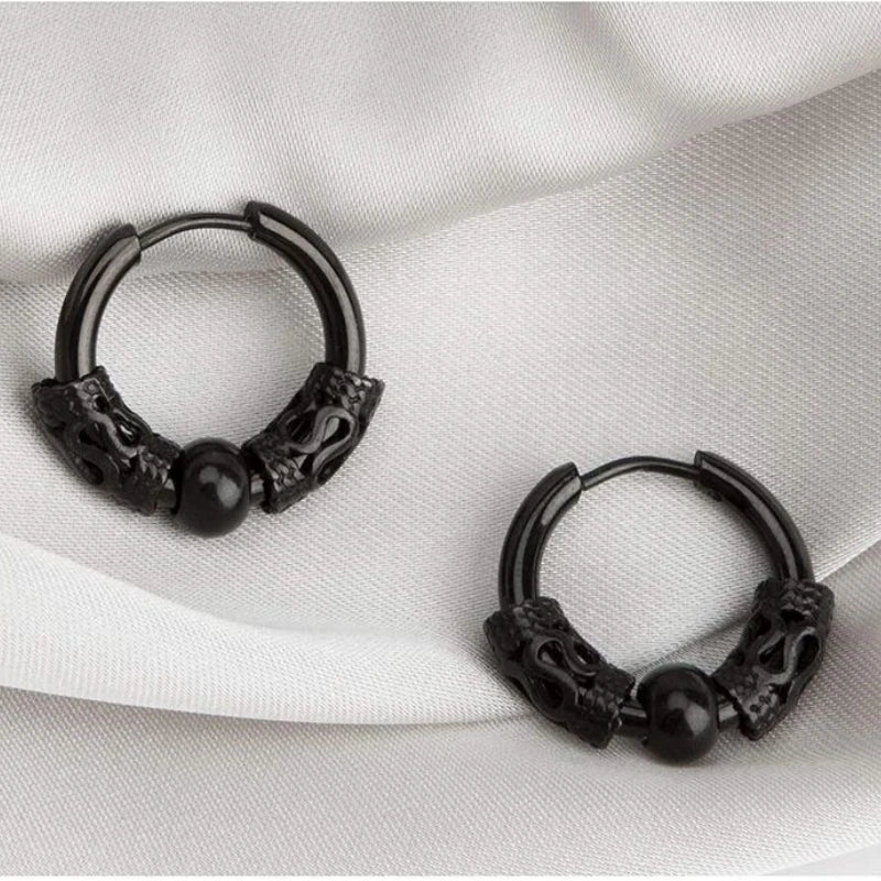 1pair Punk Stainless Steel Viking Earrings Round Circle Totem Hoop Earrings For Men Women Huggie Hip Hop 12mm 14mm 16mm