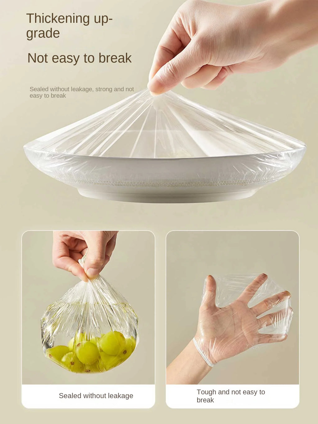 100-Pack Disposable Food-Grade Plastic Wrap Covers for Home Kitchen Refrigerator Leftovers, Hangable and Pull-Out Style