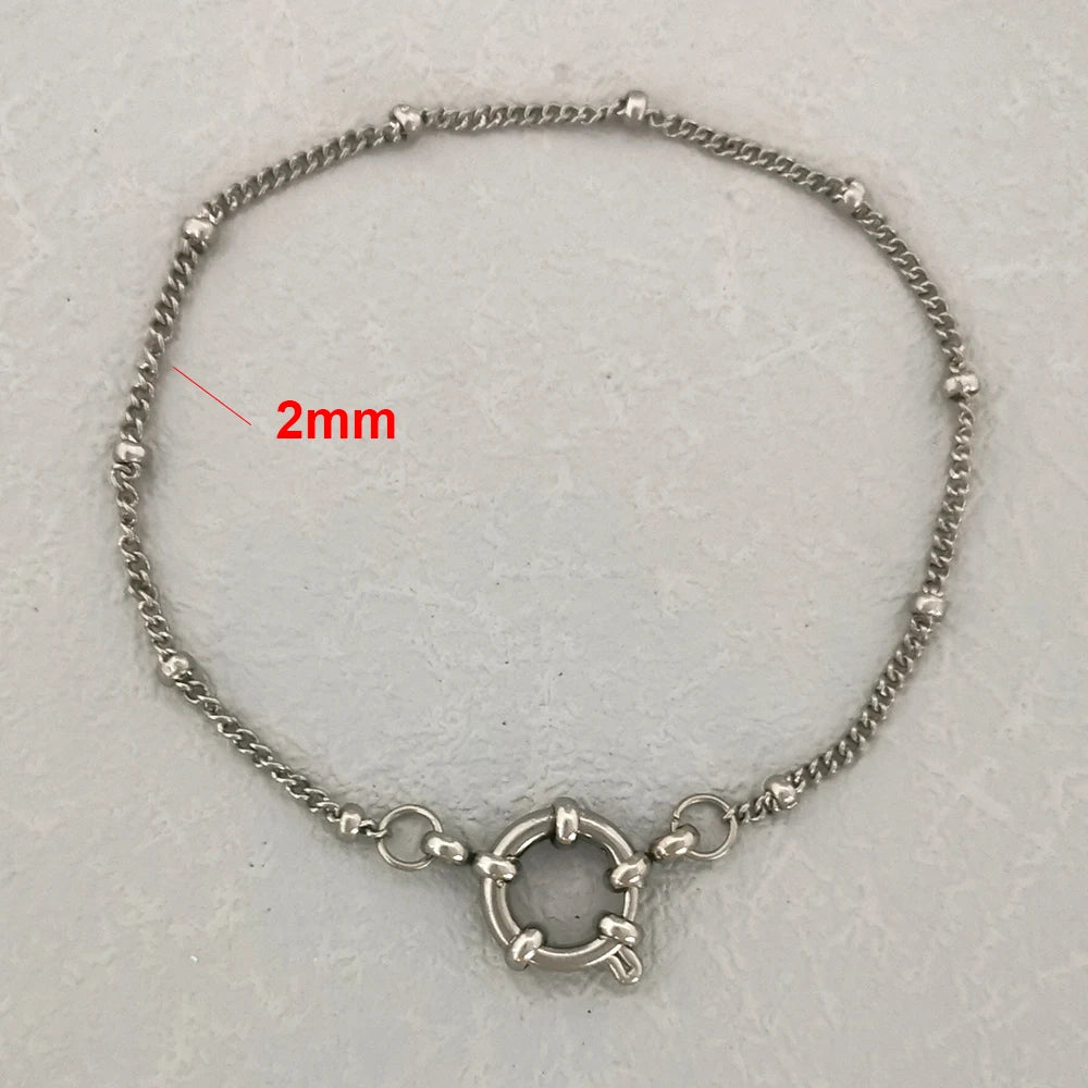 QMHJE Stainless Steel Bracelet Women Men Anchor Clasp Beads Chain Sailor Wheel Geometric Link Basic DIY Gold Silver Color Punk