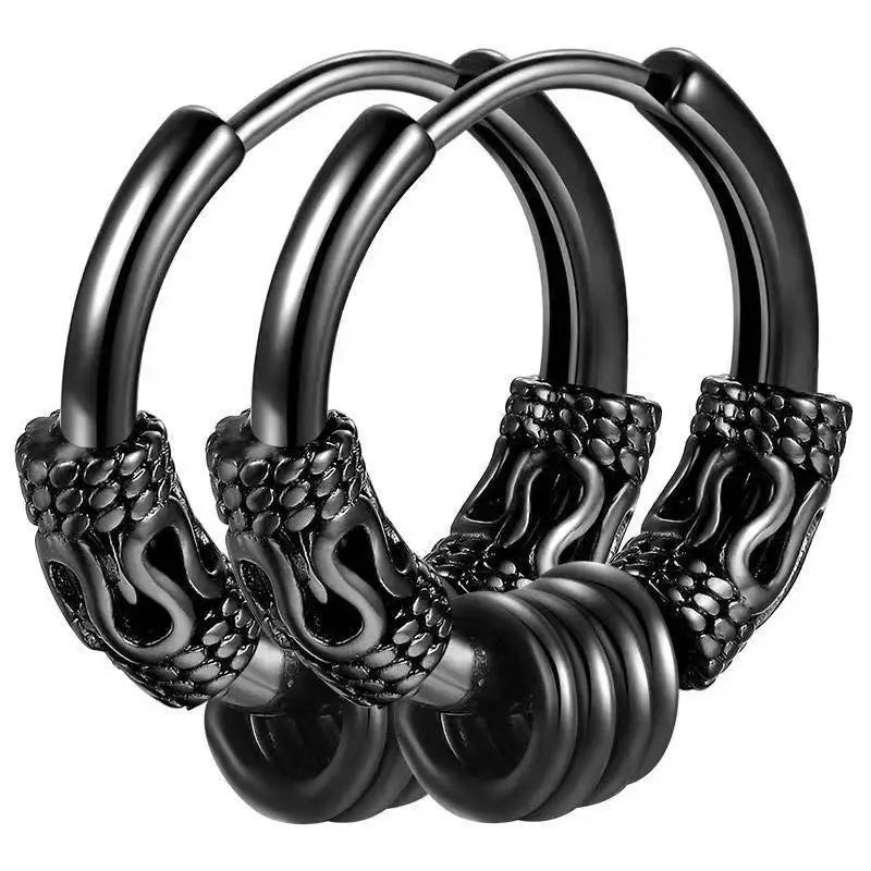 1pair Punk Stainless Steel Viking Earrings Round Circle Totem Hoop Earrings For Men Women Huggie Hip Hop 12mm 14mm 16mm