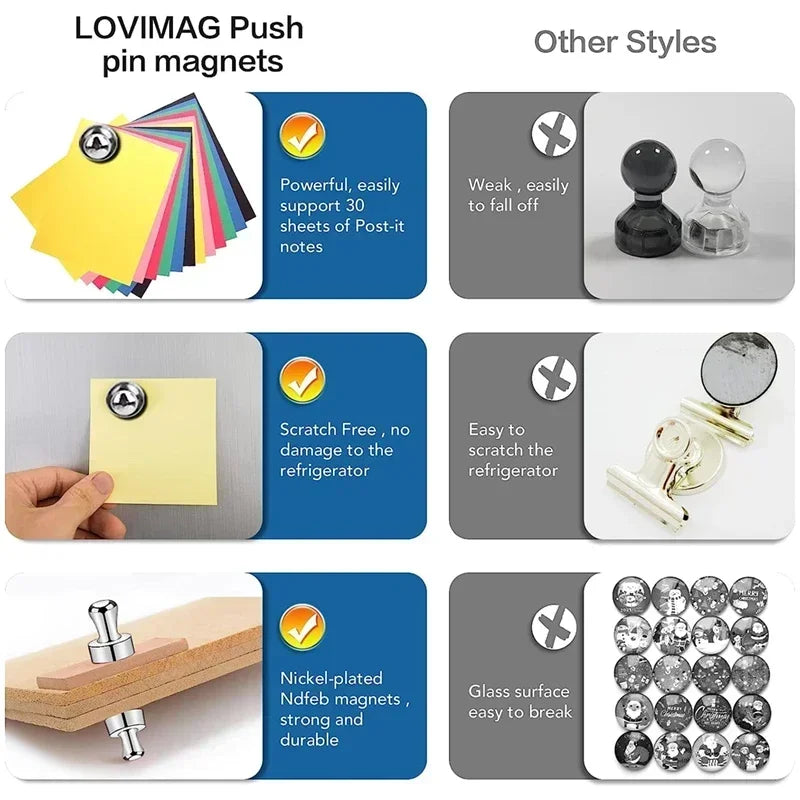 1-12Pcs Metal Strong Magnetic Pins Thumbtacks for Whiteboard Fridge Cone Magnets Pushpins Portable Home Office Storage Tools
