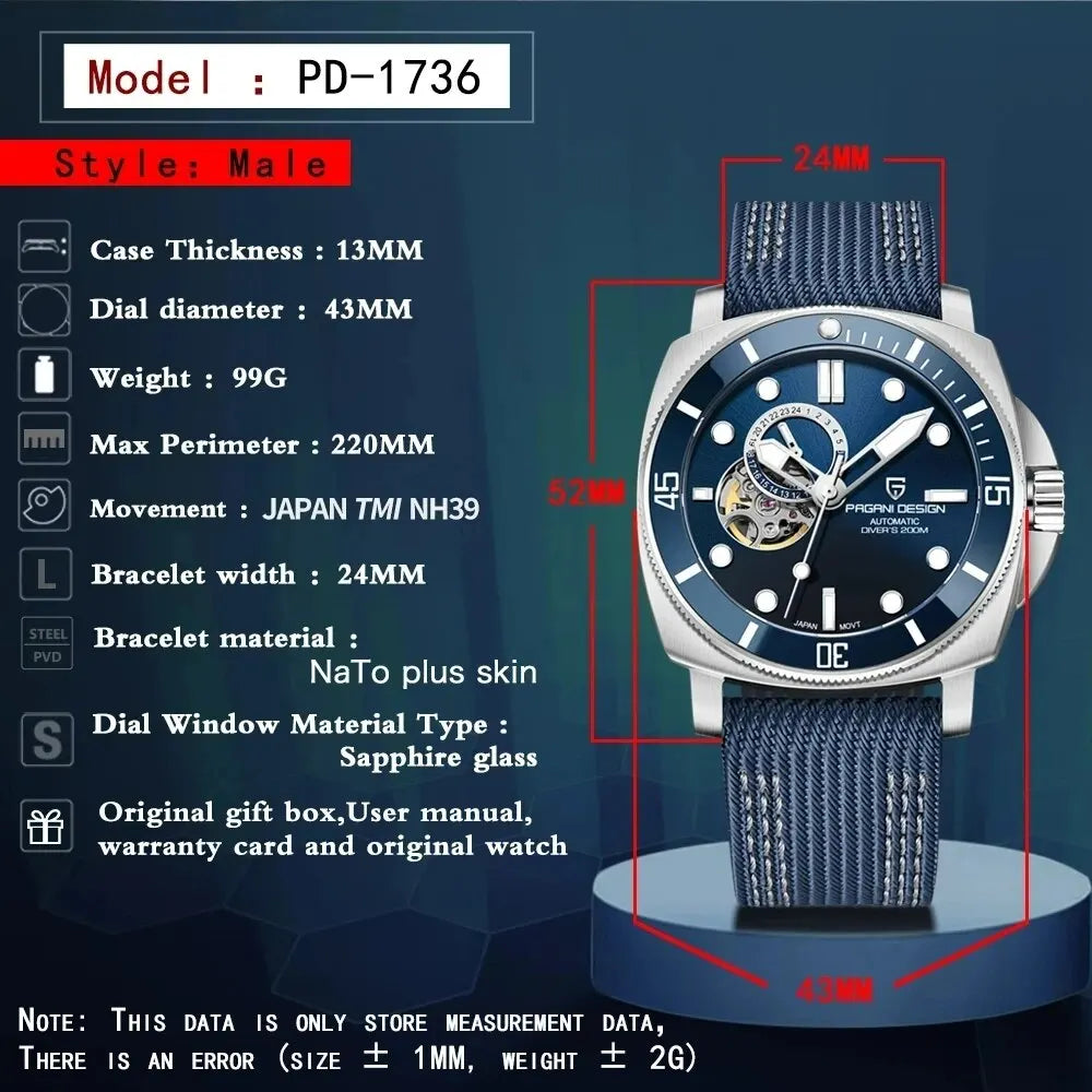 PAGANI DESIGN Men's Watches 2026 New Mechanical Automatic Watch For Men 200M Diving Top Brand Luxury Wristwatch Stainless Steel