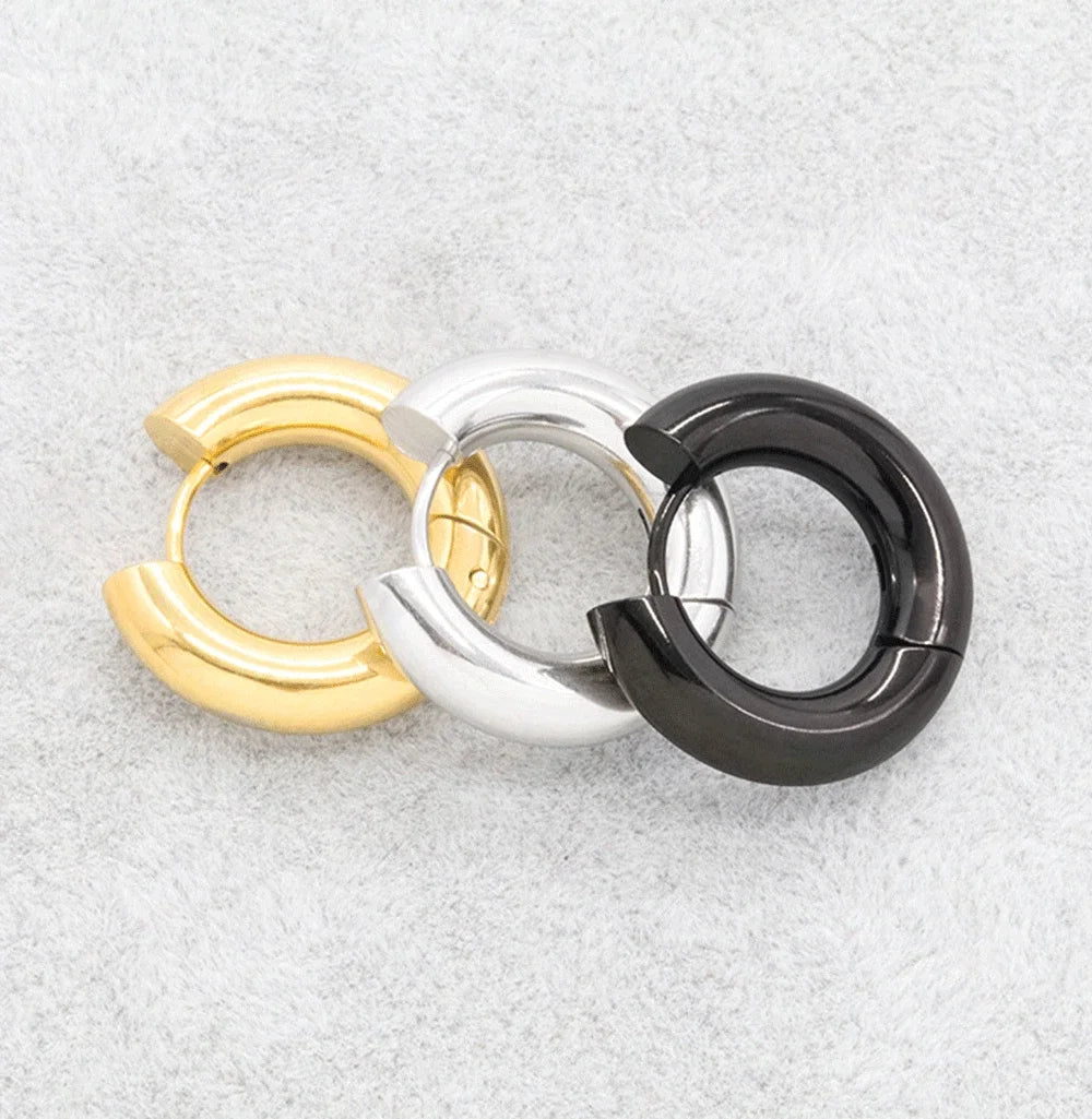 2pc Stainless Steel Small Hoop Earrings Punk Hip Hop Circle Round Huggie Hoop Earrings for Women Men Ear Ring Ear Bone Buckle