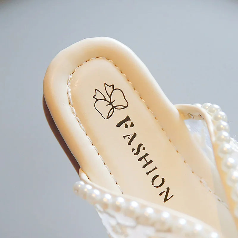 2025 New Girls Princess Sandals Summer Luxury Rhinestone Children Causal Shoes Chic Lace Kids Beach Sandals Open-toe Thick Soled