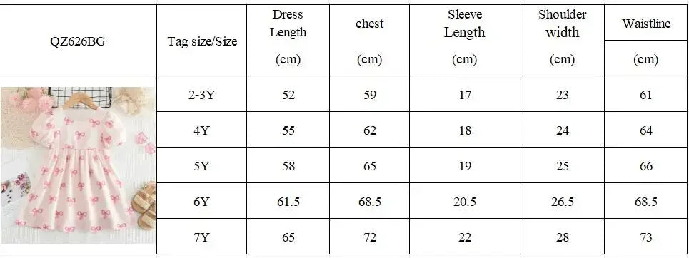 Flower Girl Dresses Summer Casual Children's Clothing for 3-7 Years Old Wearing Short Sleeved Square Neck Cute kids Clothes