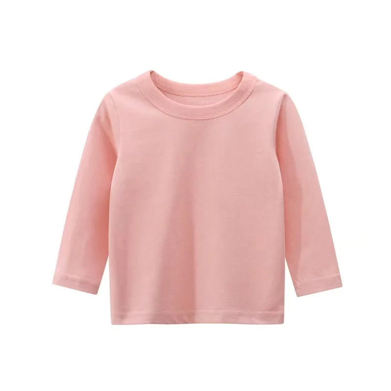 Autumn Spring Cotton Children T-shirt  Boys Girls Tees Long Sleeve White Shirt Kids Tops Baby Clothes Solid Black Blue Yellow
