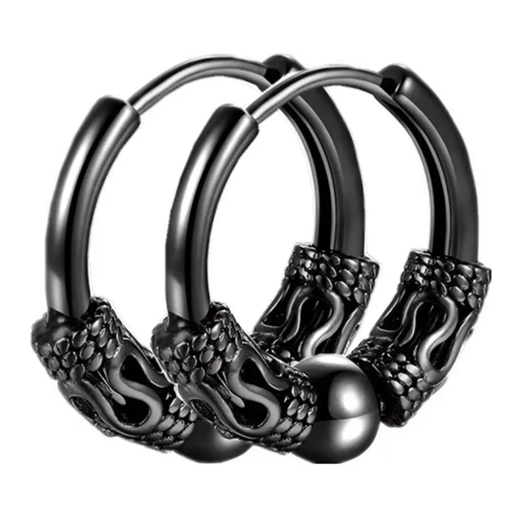 1pair Punk Stainless Steel Viking Earrings Round Circle Totem Hoop Earrings For Men Women Huggie Hip Hop 12mm 14mm 16mm