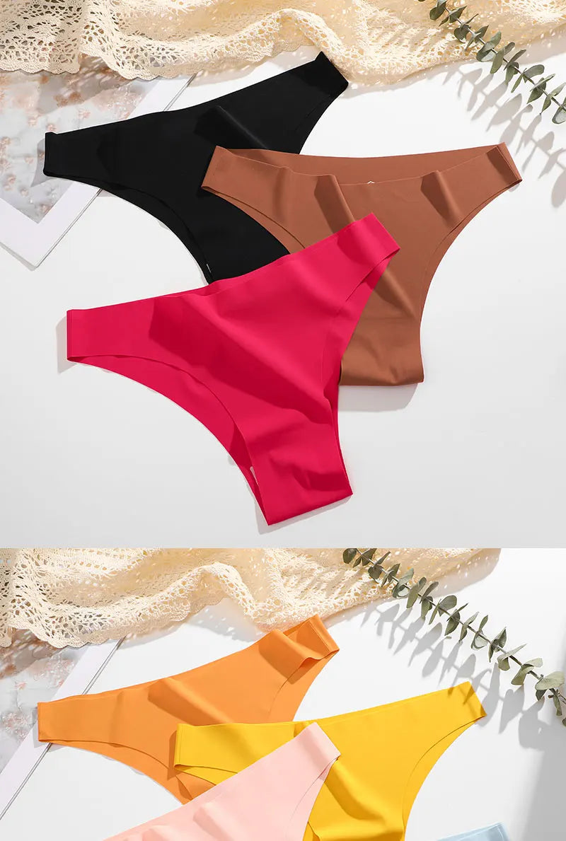 3Pcs/Set Ice Silk Seamless Underwear For Women Low Waisted Brazilian Pants Breathable High Elasticity Lingerie Intimates Panties