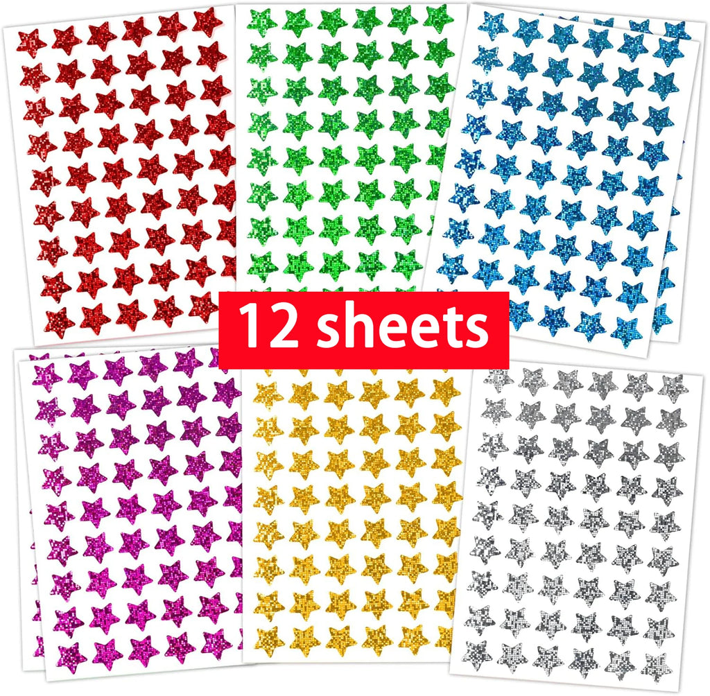 6 Colors Holographic Star Reward StickersFoil Sparkly Star Stickers For Kids Behavior Chart, School Classroom Student Teacher Su