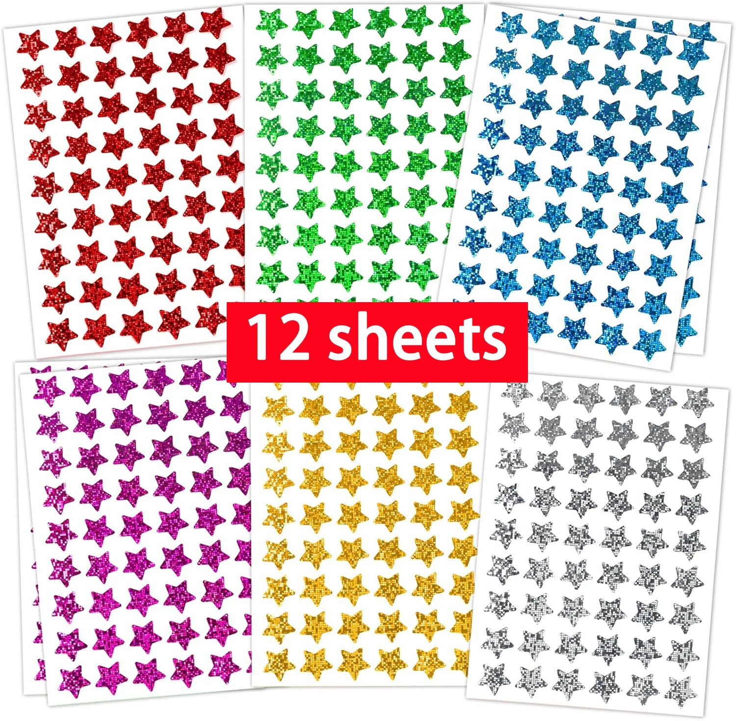 6 Colors Holographic Star Reward StickersFoil Sparkly Star Stickers For Kids Behavior Chart, School Classroom Student Teacher Su