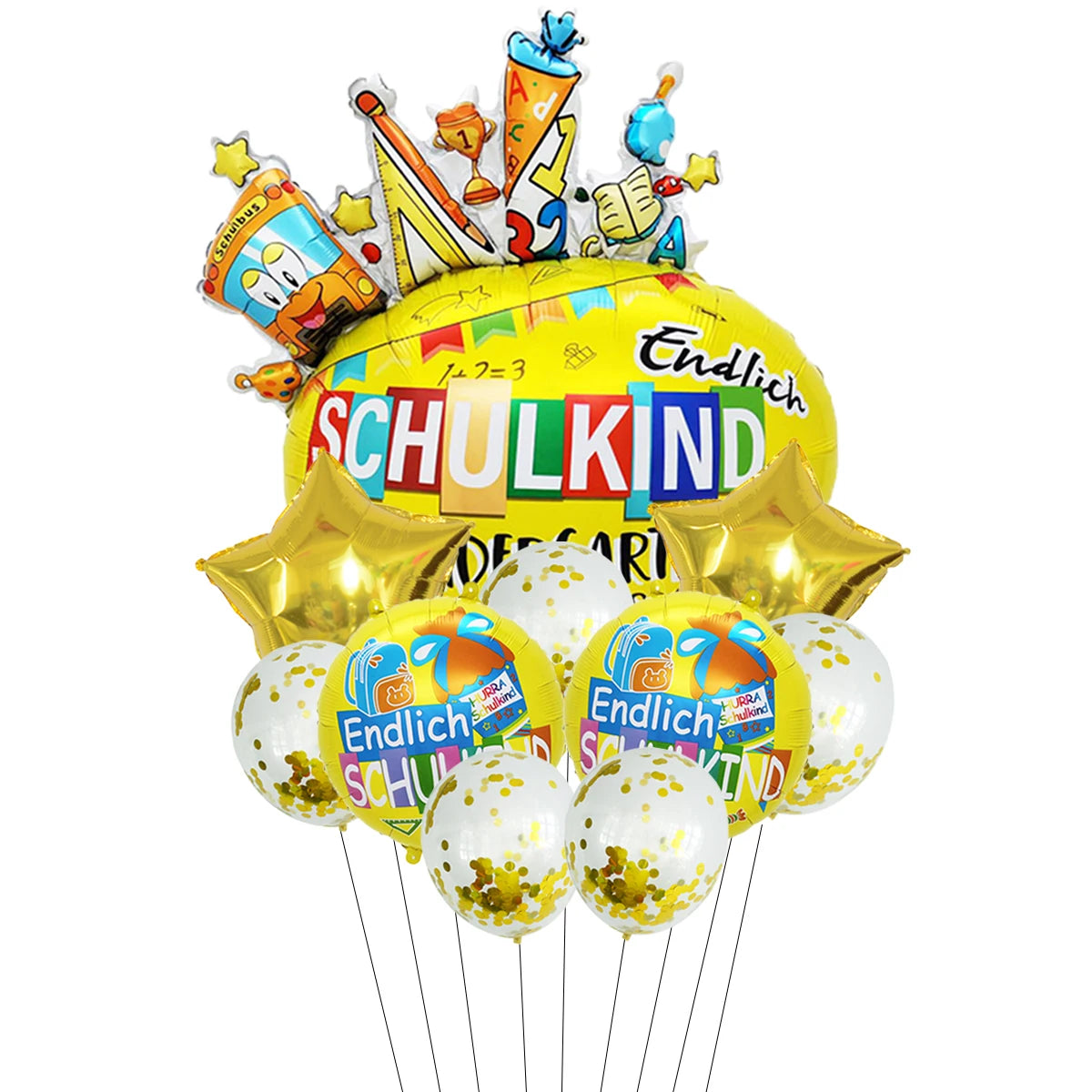 10pcs German Letter Schulkind Back to School Balloons Set Ice Cream Hurra Schulkind Black To School Decorations