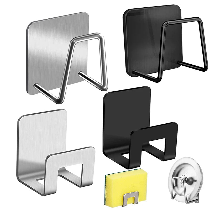 Stainless Steel Sink Tray Drainer Rack Kitchen Sink Sponge Holders Self Adhesive Hook Storage Holder Kitchen Wire Rag Organizer