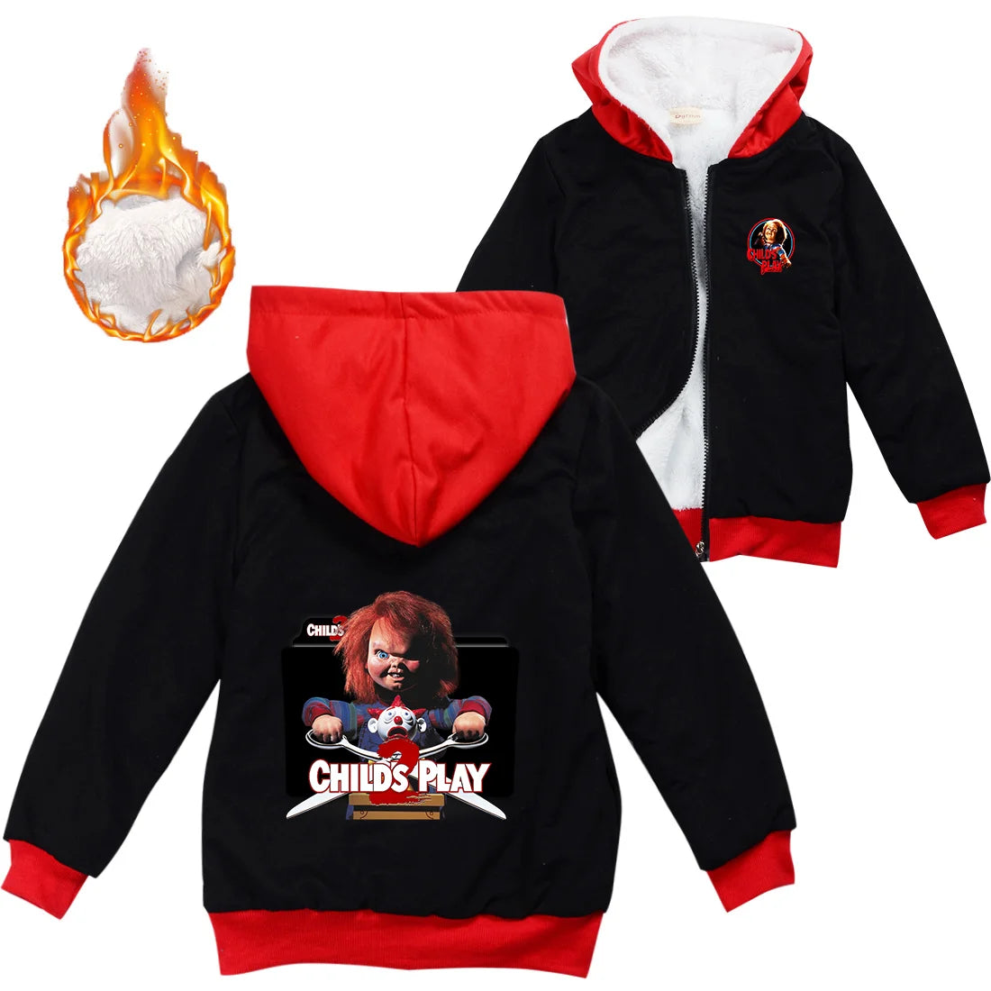 Child's Play Chucky Warm Winter Jacket For Boys Girls with Zipper Children Coat Thicken Hooded Sweater Kids Outerwear