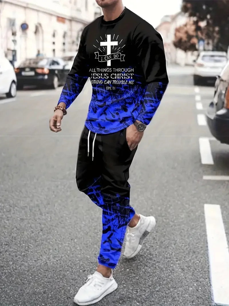 Autumn Men's Long Sleeve T-Shirts Pants Sets 3D Print Fashion Men Sportswear Man Clothes Street Tracksuit Jogger 2 Piece Outfits