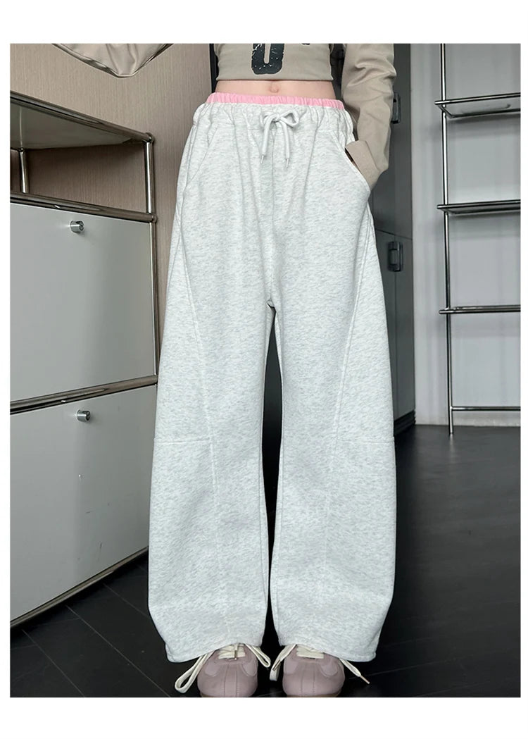 New Autumn Girls Sports Drawstring Pants Pink Grey Color Kids Sporty Trousers Trackpants Children Cotton Knitted Sweatpants