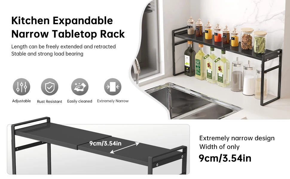 Extremely Narrow Kitchen Spice Rack, Seasoning Storage Organizer, Double-Layer Oil, Salt, Sauce, Vinegar Storage for Windowsill, Window Edge, Countertop
