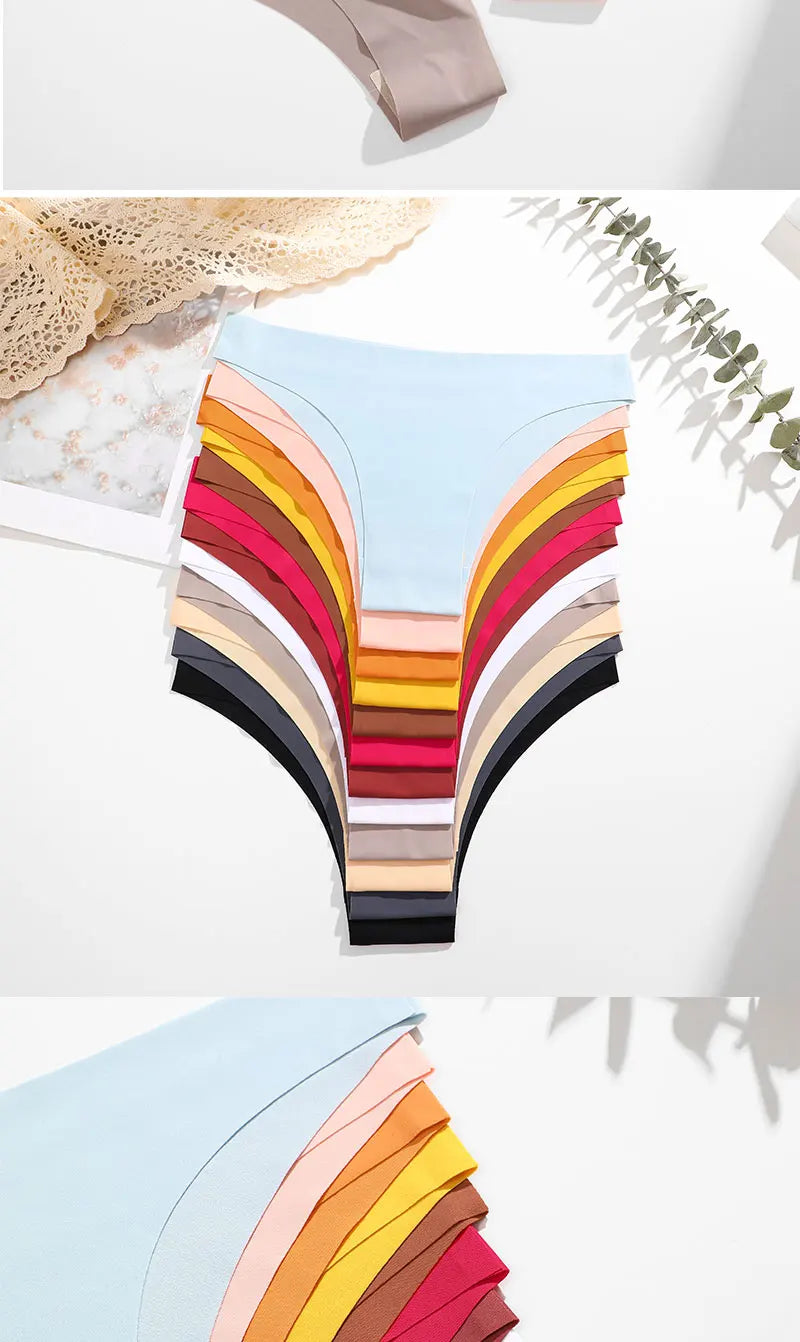 3Pcs/Set Ice Silk Seamless Underwear For Women Low Waisted Brazilian Pants Breathable High Elasticity Lingerie Intimates Panties