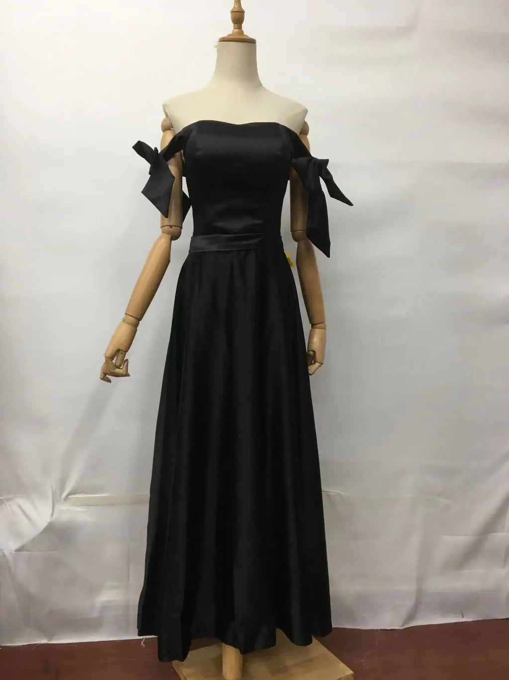 Wedding Dresses Sweet Bow Off The Shoulder For Women 2024 Satin Black Evening Dress Elegant Floor-length Simple Wedding Shooting