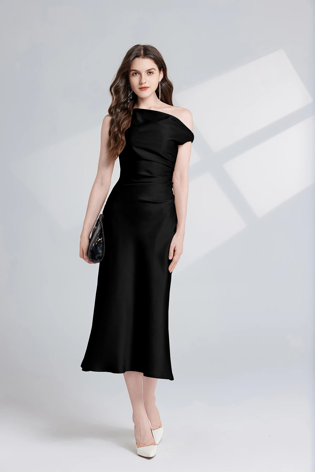 French Summer Autumn Fashion Acetate Satin Evening Dress Women Sexy Slash Neck Pencil Mermaid Long Prom Dresses Lady Gown