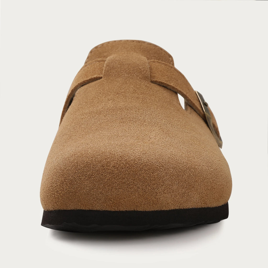 Comwarm Buckle Clogs For Women Men New Genuine Suede Clogs with Arch Support Soft Cork Footbed Mules Fashion Thick Beach Sandals
