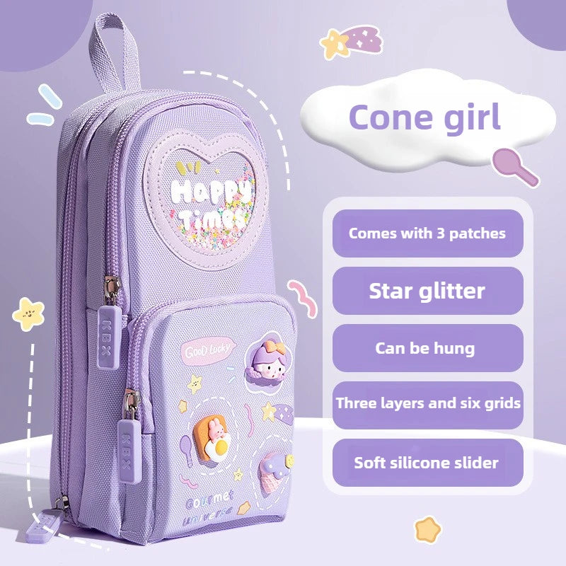 High Appearance Cute Cartoon Shaped Handheld Pencil Case with Large Capacity and Dirt Resistant Stationery Storage Bag