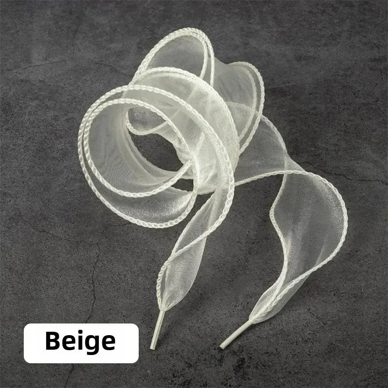 1Pair 80-140cm Fashion Organza Ribbon Sport Shoes Sneakers Bowknot Solid Flat Shoelaces Sport Casual Laces Women