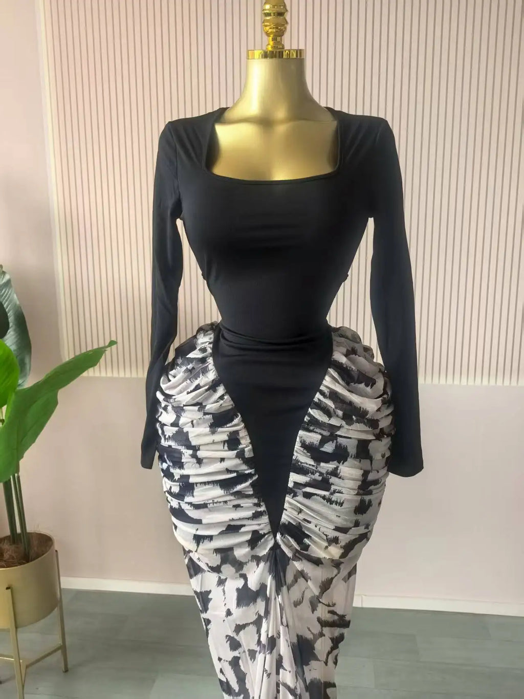 CM.YAYA Women Print Patchwork Stacked Ruched Sleeveless Bodycon Midi Maxi Long Dress 2025 Birthday Vacation Sexy Party Dresses