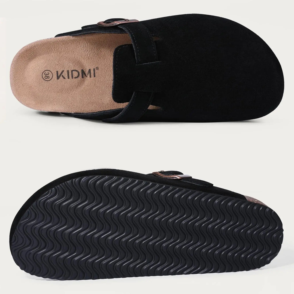 Comwarm Buckle Clogs For Women Men New Genuine Suede Clogs with Arch Support Soft Cork Footbed Mules Fashion Thick Beach Sandals