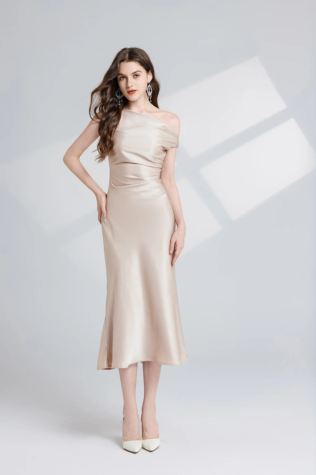 French Summer Autumn Fashion Acetate Satin Evening Dress Women Sexy Slash Neck Pencil Mermaid Long Prom Dresses Lady Gown